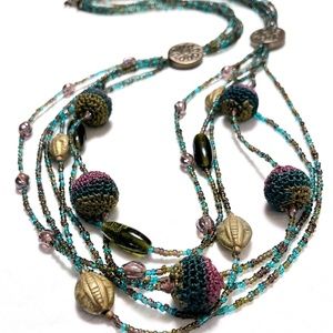 34" Laila Lowe Art Glass VTG Bohemian Hippie Beaded Multi Strand Necklace
